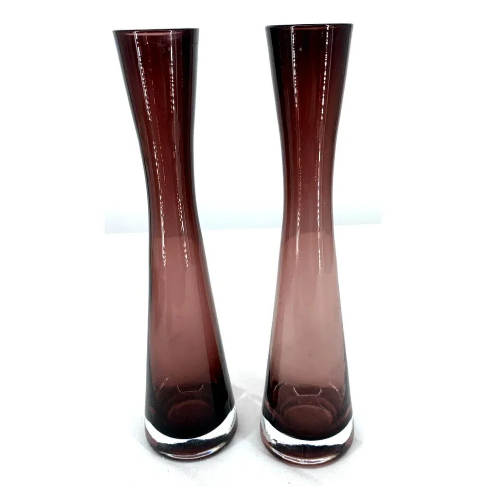 Diabolo Glass Vases German Purple Vintage Lot of 2 Mid-Century 8
